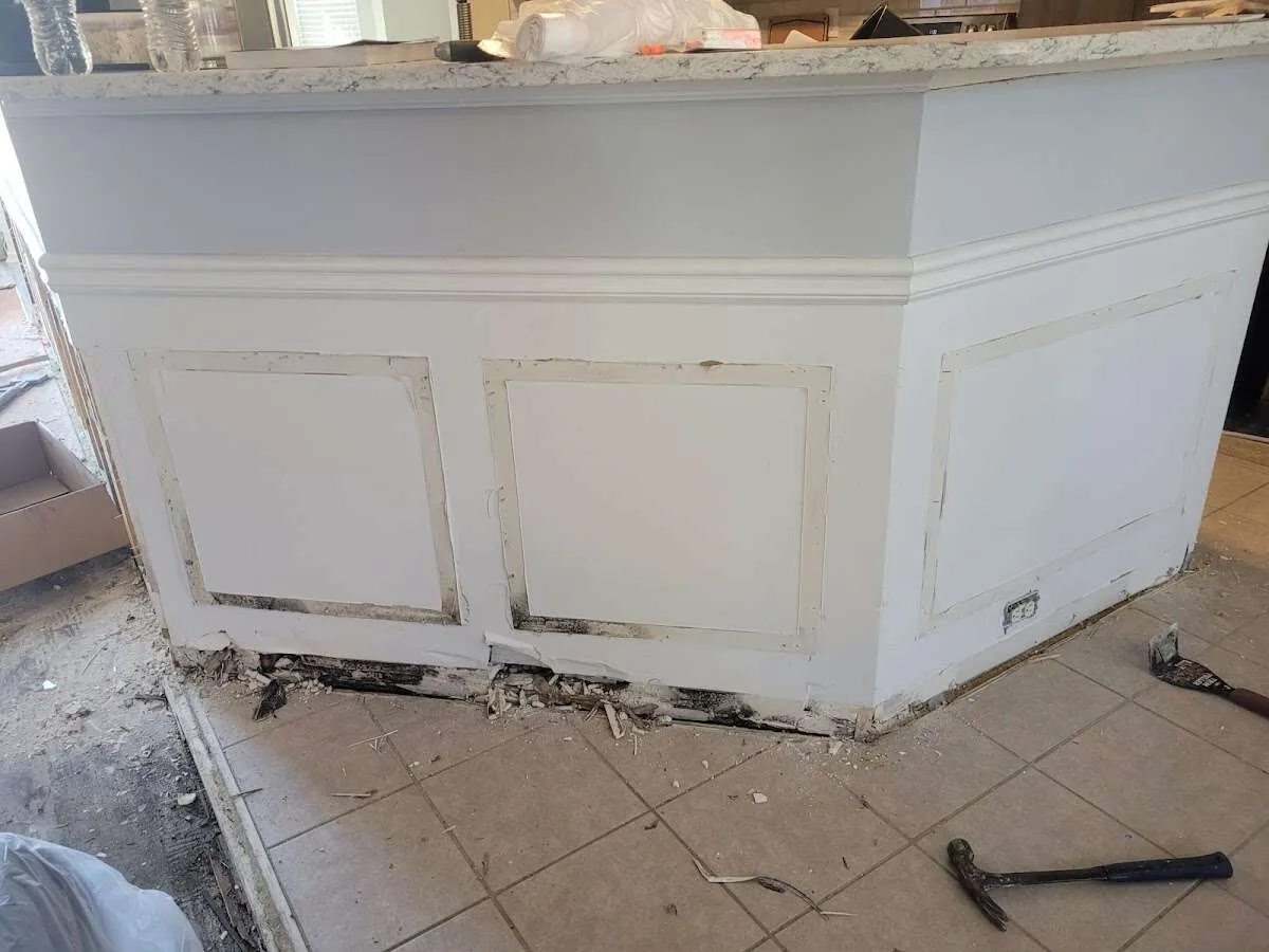 Water damage and mold on kitchen during Storm Damage Restoration in Walworth